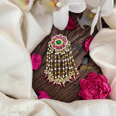 Vriksham Sun floral Style Perls Drop Line Jada Billai- Red & Green-Pearls-G21376