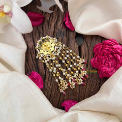 Vriksham Sun floral Style Perls Drop Line Jada Billai- Red & Green-Pearls-G21376