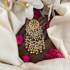 Vriksham Premium Star Drop Floral Jada Billai- Red White & Green-Pearls-G21375