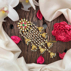 Vriksham Classic Jhumka Drop Floral Jada Billai- Red White & Green-Pearls-G21374