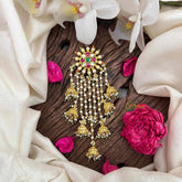 Vriksham Classic Jhumka Drop Floral Jada Billai- Red White & Green-Pearls-G21374