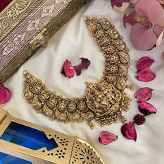 Vriksham Antique 1 gm Gold Shiv Parvati Pendant Short Neckpiece -G17055