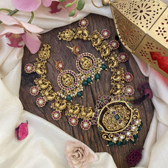 Premium AD Stone Reversible Pendant Neckpiece-Lakshmi Short Neckpiece-G3359