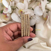 Vriksham Copper-Gold Shimmer Slim Metal & Crystal Studded Accents Bangle Set -G21993