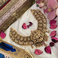 Vriksham Antique 1 gm Gold Shiv Parvati Pendant Short Neckpiece -G17055