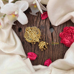 Vriksham Lakshmi AD Stone Style Jhumka Jada Billai-Green-Gold Bead-G21379