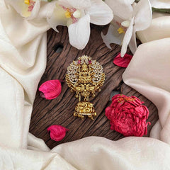 Vriksham Lakshmi AD Stone Style Jhumka Jada Billai-Red-Gold Bead-G21378