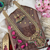 Vriksham Exquisite Jalebi Style Lakshmi Pendant Long Neckpiece-Red Green-Pastel Green Bead-G18097