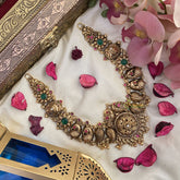 Vriksham Dual Peacock Floral 1 gm gold Short Neckpiece-Red Green-G17057