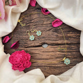 Vriksham Floral Minakari Work Pendant Invisible Chain-Sky Color-G20587