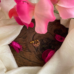 Gold Look Alike Red AD Stone Nath / Nose pin-Round-G13751