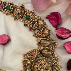 Vriksham Dual Peacock Floral 1 gm gold Short Neckpiece-Red Green-G17057