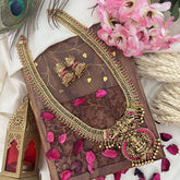 Vriksham Exquisite Jalebi Style Lakshmi Pendant Long Neckpiece-Red-Gold Bead-G18100