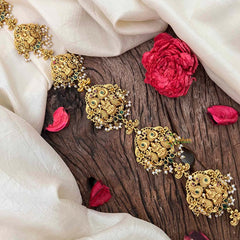 Vriksham Traditional Matte Gold Goddess Lakshmi Braid Accessory With Pearls Jada Billai-Green-Green Bead-G21380