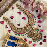 Vriksham Dual Peacock AD Stone 1 gm gold Haram-Green Bead-G17056