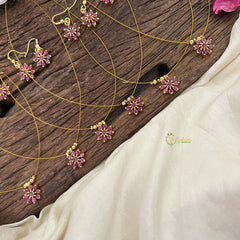 Vriksham Floral Red Stone Invisible Pendant Chain-6 pieces Set-Return Gif-RG232