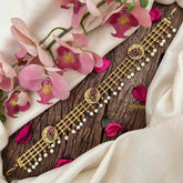 Vriksham Antique Gold-Plated Peacock Motif 3 Layer Gold Chain Sheeshphool-Red Green-Pearls-G21383