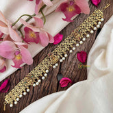 Vriksham Luxury Antique Gold-Plated Lakshmi Braid Sheeshphool-Red Green-Pearls-G21387