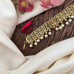 Vriksham Luxury Antique Gold-Plated Lakshmi Braid Sheeshphool-Red Green-Pearls-G21387