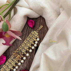 Vriksham Luxury Antique Gold-Plated Lakshmi Braid Sheeshphool-Red Green-Pearls-G21387