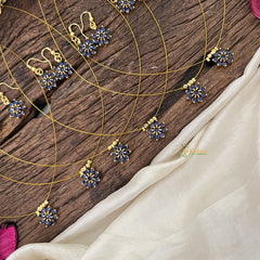 Vriksham Floral Navy Blue Stone Invisible Pendant Chain-6 pieces Set-Return Gif-RG233