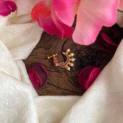 Unique Parrot AD Stone Nath / Nose pin-Red-Pearl-G13822