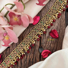 Vriksham Double Doted Line Red Green Stone Sheeshphool-Red Bead-Pearls-G21386