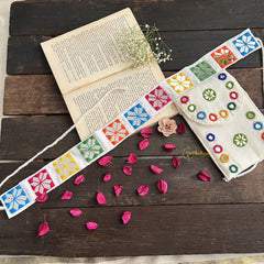 Vriksham Kutch-Inspired Mirror Embroidery Mobile Pouch-White-S1040