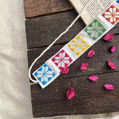 Vriksham Kutch-Inspired Mirror Embroidery Mobile Pouch-White-S1040