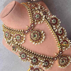 Vriksham Elegant Round Floral Style Guttapusalu Bridal Set-Rice Pearl-G22015