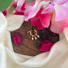 Premium Gold Alike Red Green White Nath / Nose pin-Pearl-G13780