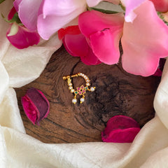 Red White Green AD Stone Nath / Nose pin-Pearl-G13796