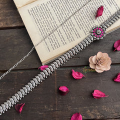 Vriksham Floral & Peacock Grace Antique Silver Oxidized Hipchain-S1042