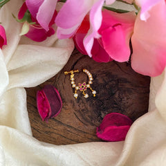 Red White AD Stone Nath / Nose pin-Pearl-G13799