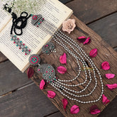 Vriksham Royal Grace Oxidized Layered Silver Oxidized Long Neckpiece-S1045