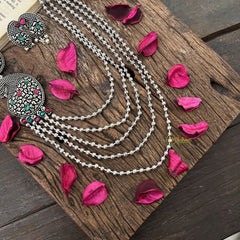 Vriksham Royal Grace Oxidized Layered Silver Oxidized Long Neckpiece-S1045