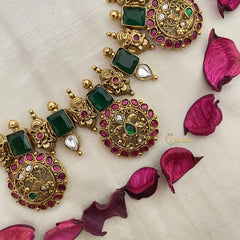 Vriksham Exquisite Green AD Stone Coin Style 1 gm gold Neckpiece-G17062