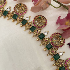 Vriksham Exquisite Green AD Stone Coin Style 1 gm gold Neckpiece-G17062