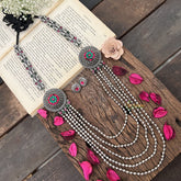 Vriksham Floral Glory Oxidized 5 Layered Silver Oxidized Long Neckpiece-S1046