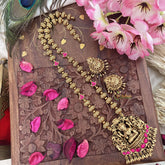 Vriksham Gold Look Alike Lakshmi Pendant Long Neckpiece-Red-Gold Bead-G18042