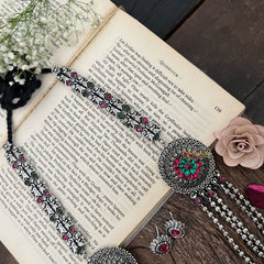 Vriksham Floral Glory Oxidized 5 Layered Silver Oxidized Long Neckpiece-S1046