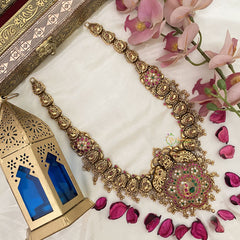 Elegant 1 gm Gold AD Stone Peacock Pendant Haram -G14344