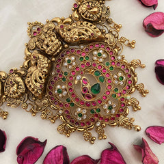 Elegant 1 gm Gold AD Stone Peacock Pendant Haram -G14344