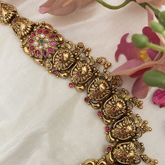 Elegant 1 gm Gold AD Stone Peacock Pendant Haram -G14344