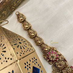 Elegant 1 gm Gold AD Stone Peacock Pendant Haram -G14344