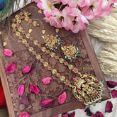 Vriksham Gold Look Alike Dual Elephant Long Neckpiece-Red-Pastel Green Bead-G18103