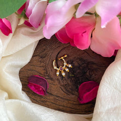 Gold Polish Red AD Stone Nath / Nose pin-Pearl-G13761