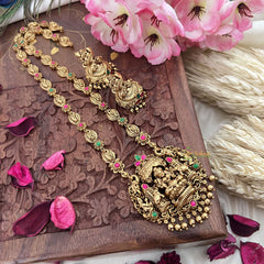 Vriksham Gold Look Alike Dual Elephant Long Neckpiece-Red Green-Gold Bead-G18104