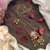 Vriksham Exclusive Coral Stone Pendant Chain-Golden Pearls-G15645