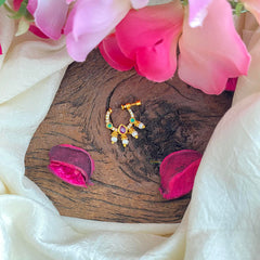 Gold Polish Red Green AD Stone Nath / Nose pin-Pearl-G13762